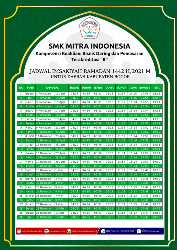 Jadwal Imsakiyah Ramadan 1442 H